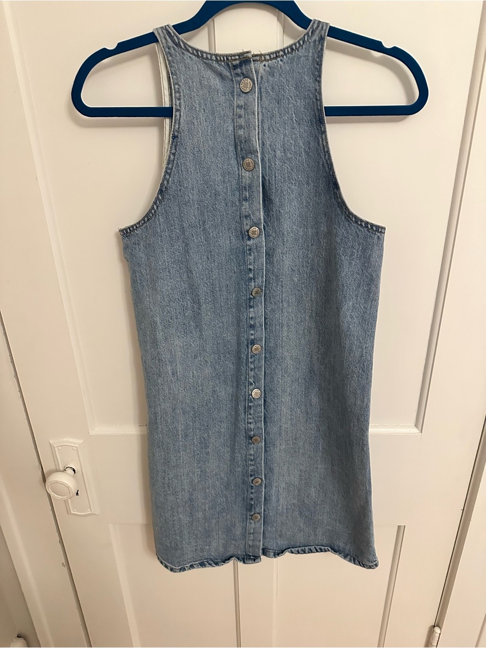 Lucky Brand Mini Jumper Dress Button Back XS Y2K Light Wash - Picture 3 of 5